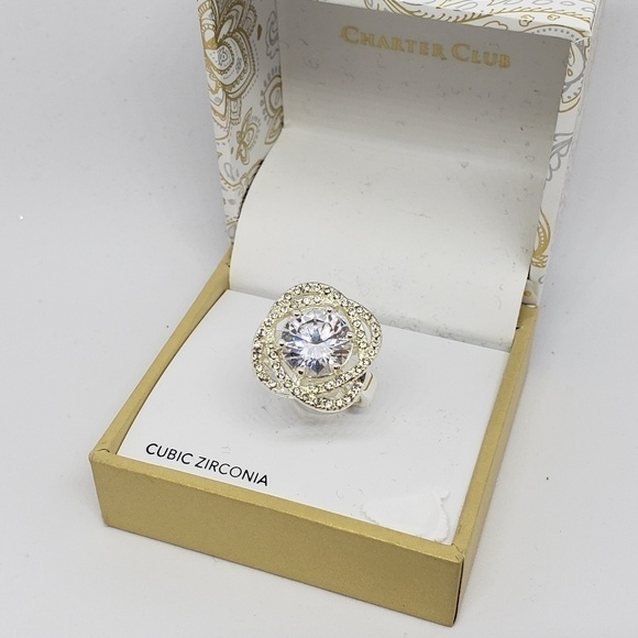 Charter Club Silver Tone Cubic Zirconia Ring Size 6 NEW - Picture 5 of 5